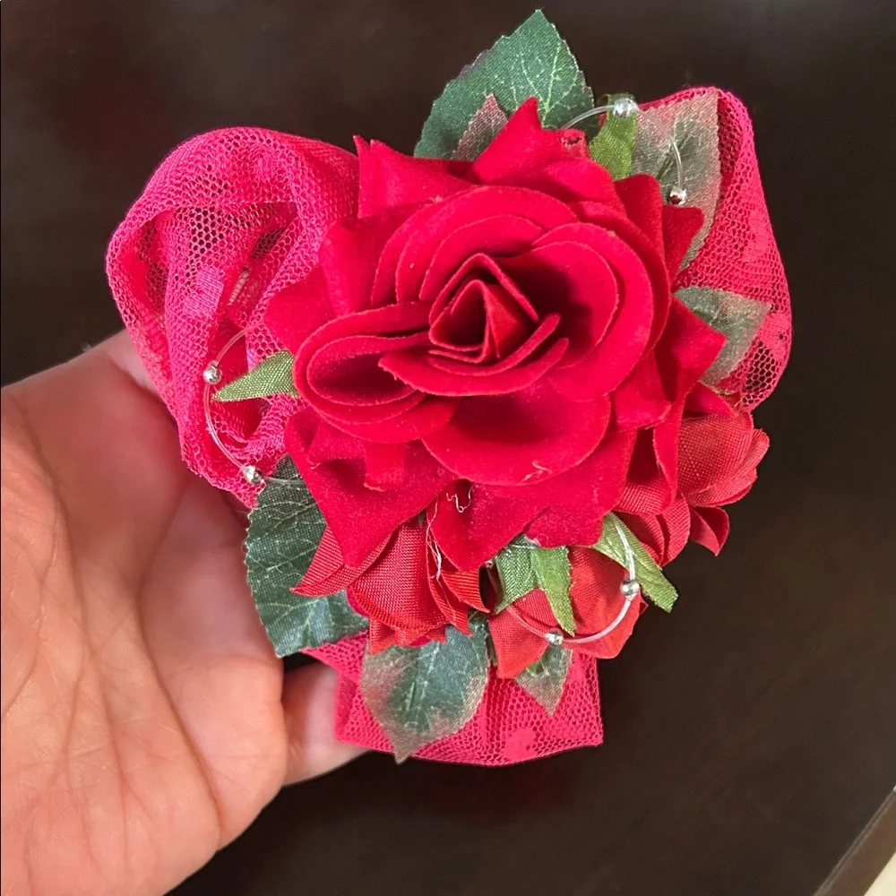 Red Floral Wrist Corsage and boutonnière homemade